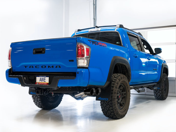 AWE 16-22 Toyota Tacoma 0FG Catback Exhaust w/ BashGuard - Dual Diamond Black Tips - Bull Strap