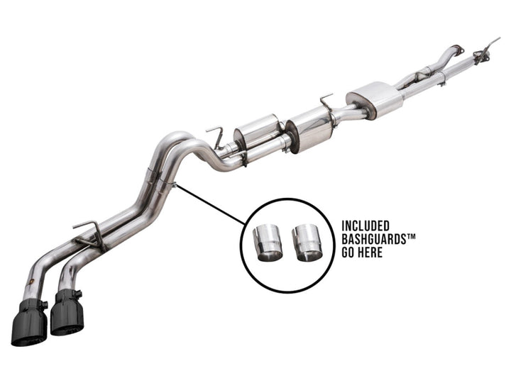 AWE 16-22 Toyota Tacoma 0FG Catback Exhaust w/ BashGuard - Dual Diamond Black Tips - Bull Strap