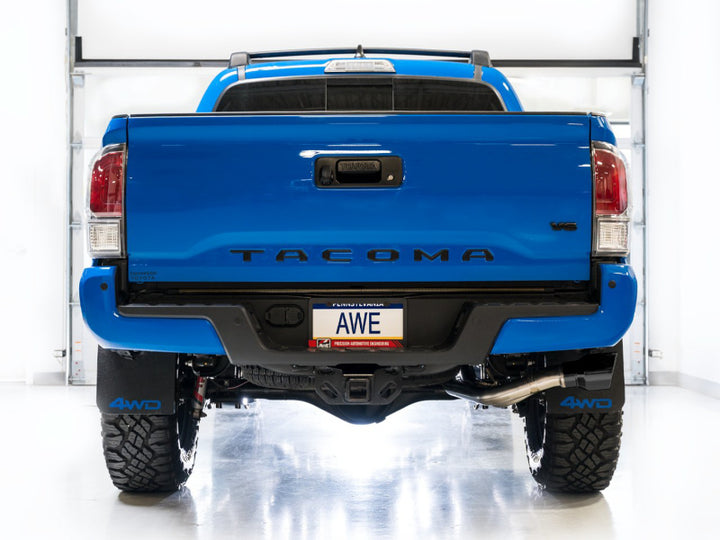 AWE 16-22 Toyota Tacoma 0FG Catback Exhaust w/ BashGuard - Dual Diamond Black Tips - Bull Strap