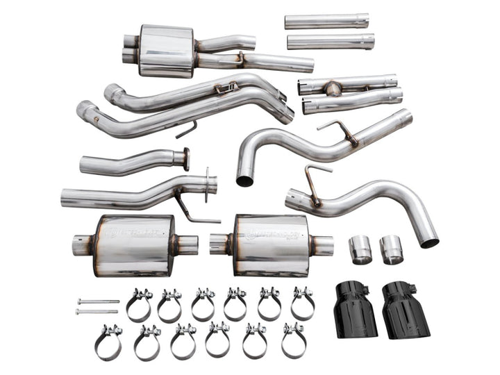 AWE 16-22 Toyota Tacoma 0FG Catback Exhaust w/ BashGuard - Dual Diamond Black Tips - Bull Strap
