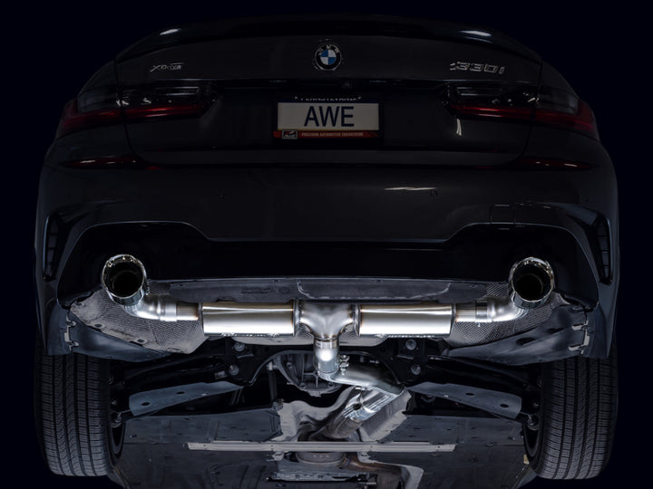 AWE 19-23 BMW 330i / 21-23 BMW 430i Base G2X Touring Axle Back Exhaust - Chrome Silver - Bull Strap