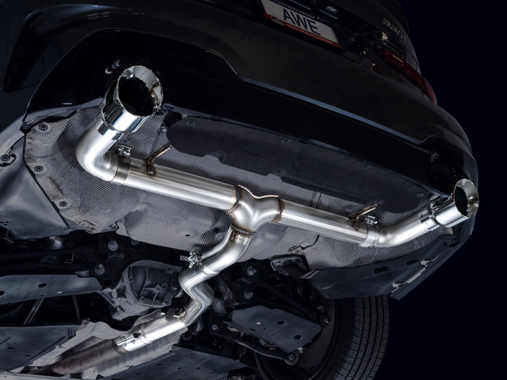AWE 19-23 BMW 330i / 21-23 BMW 430i Base G2X Track Edition Axle Back Exhaust - Chrome Silver - Bull Strap