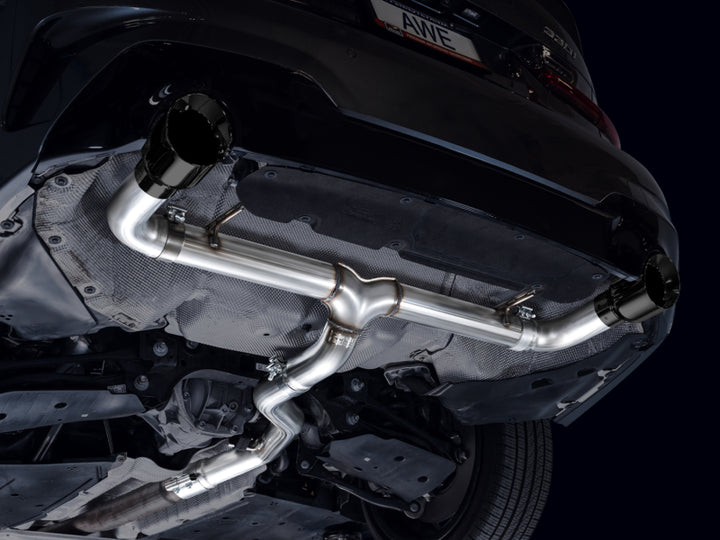 AWE 19-23 BMW 330i / 21-23 BMW 430i Base G2X Track Edition Axle Back Exhaust - Diamond Black - Bull Strap
