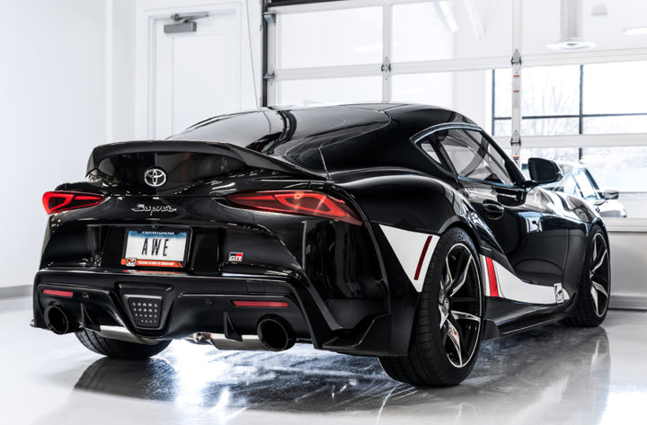 AWE 2020 Toyota Supra A90 Non-Resonated Touring Edition Exhaust - 5in Diamond Black Tips - Bull Strap