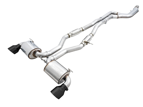 AWE 2020 Toyota Supra A90 Resonated Touring Edition Exhaust - 5in Diamond Black Tips - Bull Strap