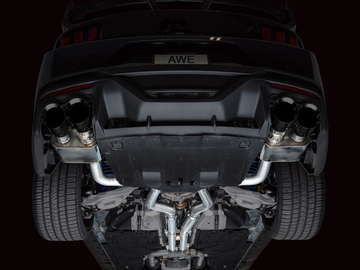 AWE 2024 Ford Mustang Dark Horse S650 RWD SwitchPath Catback Exhaust w/ Quad Diamond Black Tips - Bull Strap