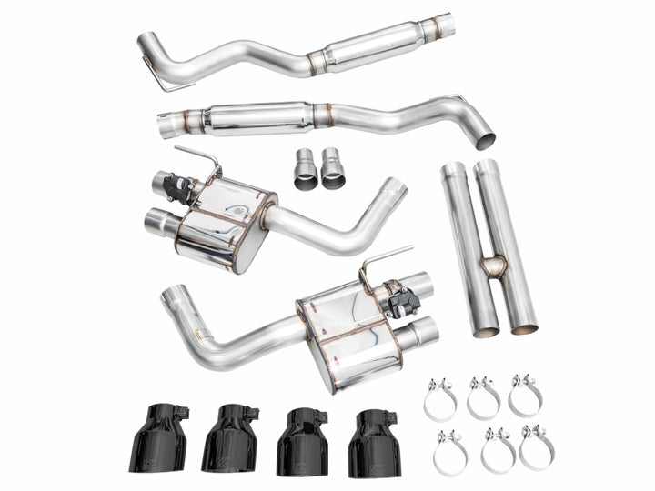 AWE 2024 Ford Mustang Dark Horse S650 RWD SwitchPath Catback Exhaust w/ Quad Diamond Black Tips - Bull Strap