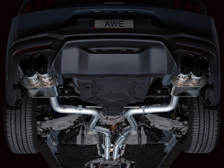 AWE 2024 Ford Mustang GT Fastback S650 RWD SwitchPath Catback Exhaust w/ Quad Diamond Black Tips - Bull Strap
