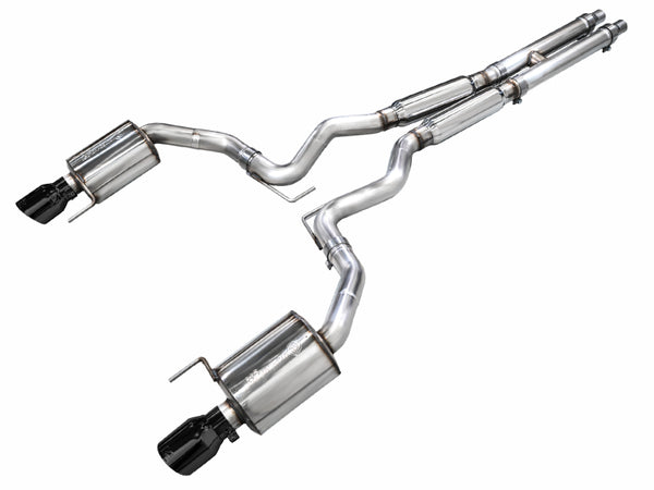 AWE 2024 Ford Mustang GT Fastback S650 RWD Touring Catback Exhaust w/ Dual Diamond Black Tips - Bull Strap