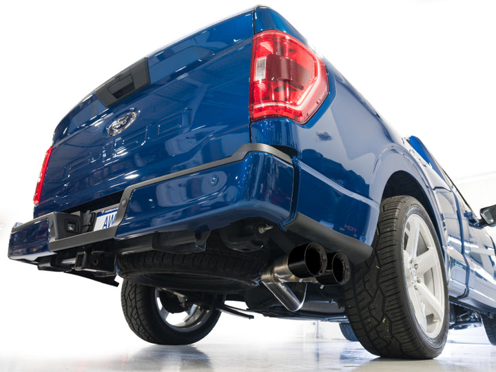 AWE 21-25 Ford F150 (14th Gen Reg Cab) Cat-Back Exhaust - 4.5in Dual Side Exit Diamond Black Tips - Bull Strap