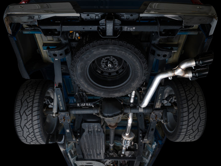 AWE 21-25 Ford F150 (14th Gen Reg Cab) Cat-Back Exhaust - 4.5in Dual Side Exit Diamond Black Tips - Bull Strap