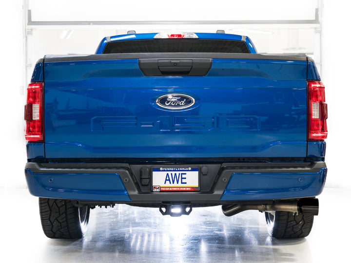 AWE 21-25 Ford F150 (14th Gen Reg Cab) Cat-Back Exhaust - 4.5in Dual Side Exit Diamond Black Tips - Bull Strap