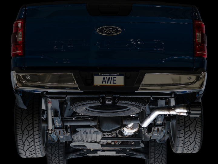 AWE 21-25 Ford F150 (14th Gen Reg Cab) Cat-Back Exhaust - 4.5in Dual Side Exit Diamond Black Tips - Bull Strap