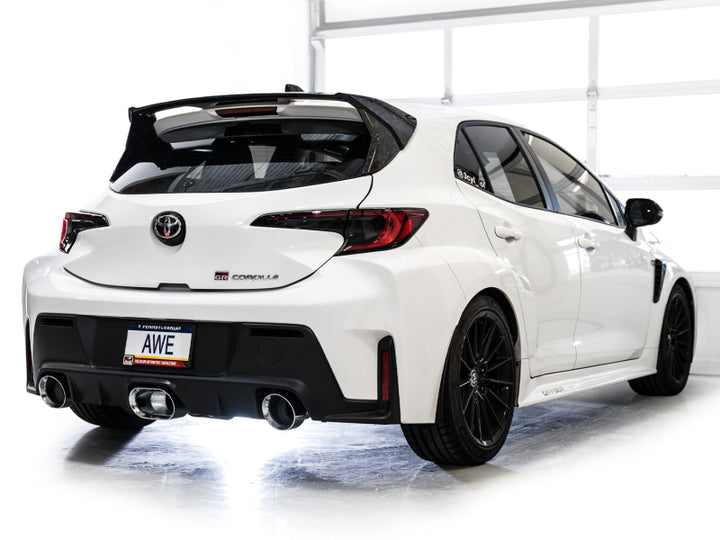 AWE 23-24 Toyota GR Corolla Track Edition Catback Exhaust - Chrome Silver Tips - Bull Strap