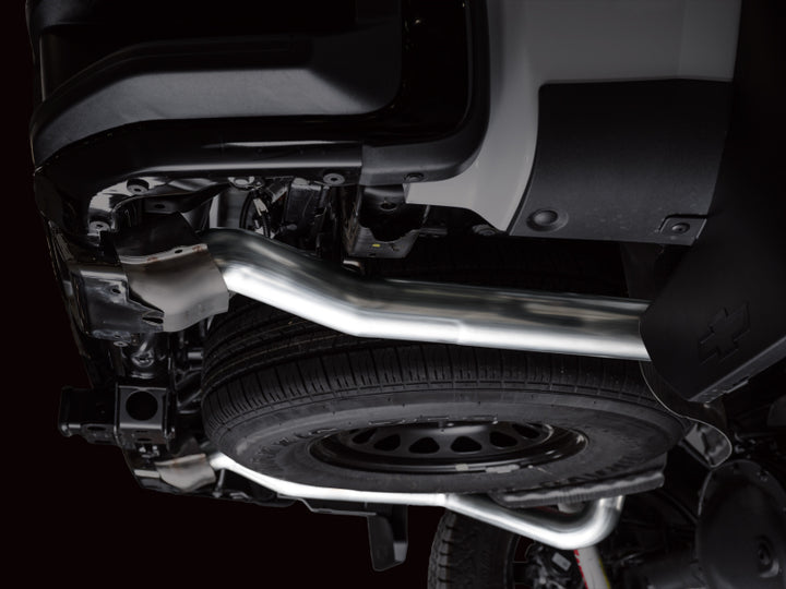 AWE 4th Gen GM 1500 5.3L 0FG Catback Split Rear Exit (w/ Bumper Cutouts) - OE Tips - Bull Strap