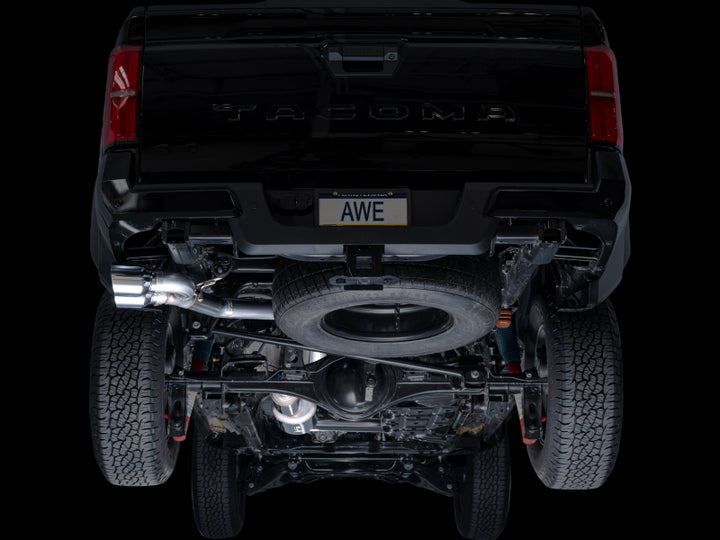 AWE Exhaust for 4th Gen Toyota Tacoma Dual Chrome Silver Tips - Bull Strap