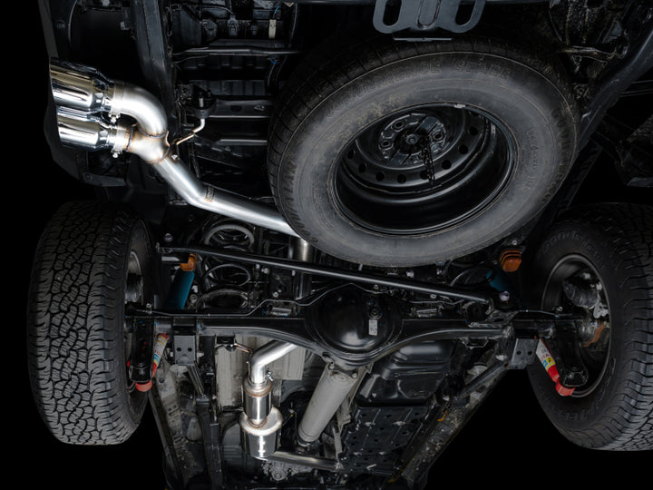 AWE Exhaust for 4th Gen Toyota Tacoma Dual Chrome Silver Tips - Bull Strap