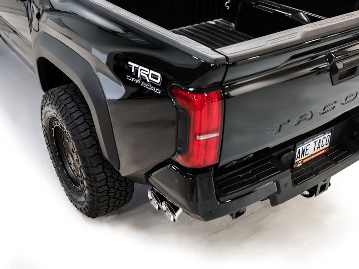 AWE Exhaust for 4th Gen Toyota Tacoma Dual Chrome Silver Tips - Bull Strap