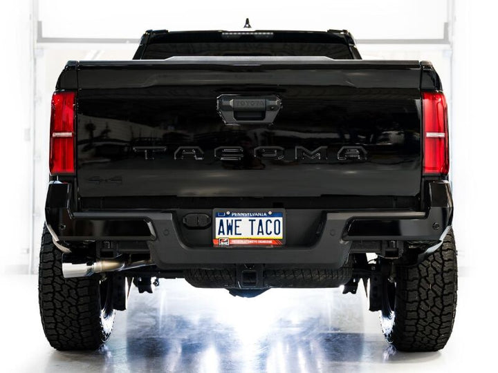 AWE Exhaust for 4th Gen Toyota Tacoma Dual Chrome Silver Tips - Bull Strap
