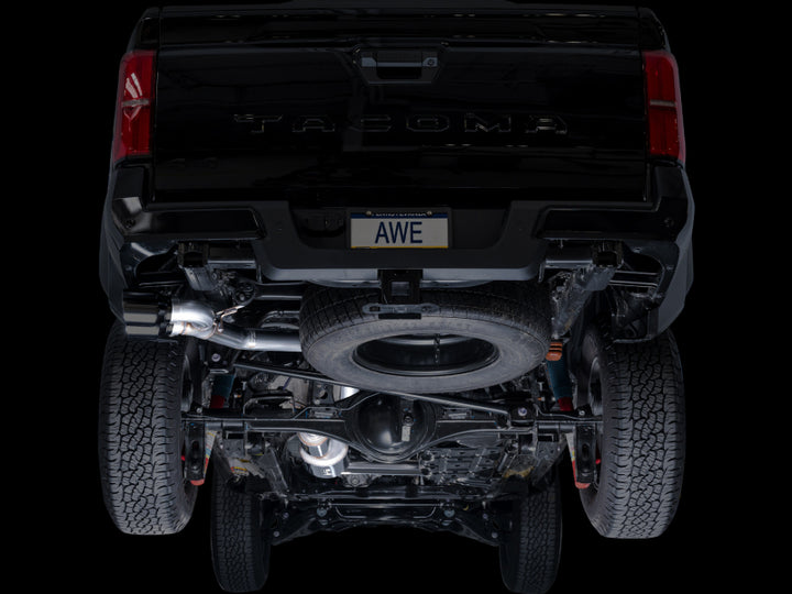 AWE Exhaust for 4th Gen Toyota Tacoma Dual Diamond Black Tips - Bull Strap