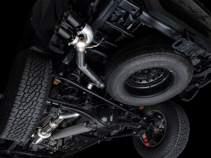 AWE Exhaust for 4th Gen Toyota Tacoma Dual Diamond Black Tips - Bull Strap