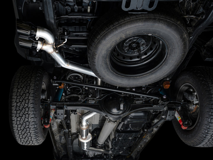 AWE Exhaust for 4th Gen Toyota Tacoma Dual Diamond Black Tips - Bull Strap