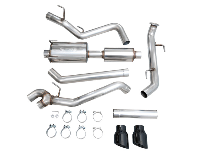 AWE Exhaust for 4th Gen Toyota Tacoma Dual Diamond Black Tips - Bull Strap