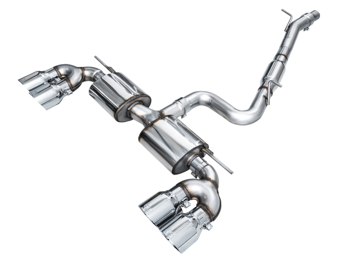 AWE MK8 Volkswagen Golf R 3in Touring Edition Quad Exhaust - Chrome Silver Tips - Bull Strap