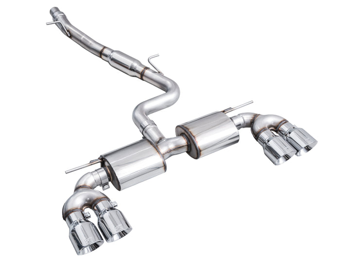 AWE MK8 Volkswagen Golf R 3in Touring Edition Quad Exhaust - Chrome Silver Tips - Bull Strap