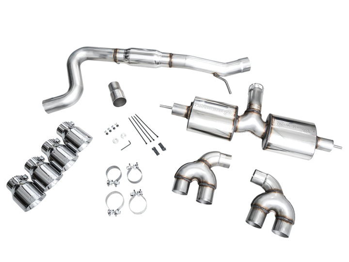 AWE MK8 Volkswagen Golf R 3in Touring Edition Quad Exhaust - Chrome Silver Tips - Bull Strap