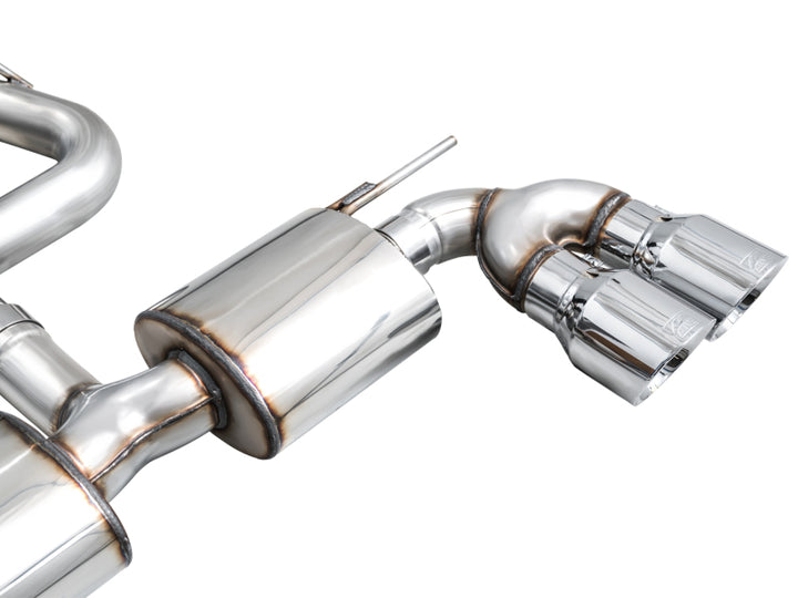 AWE MK8 Volkswagen Golf R 3in Touring Edition Quad Exhaust - Chrome Silver Tips - Bull Strap