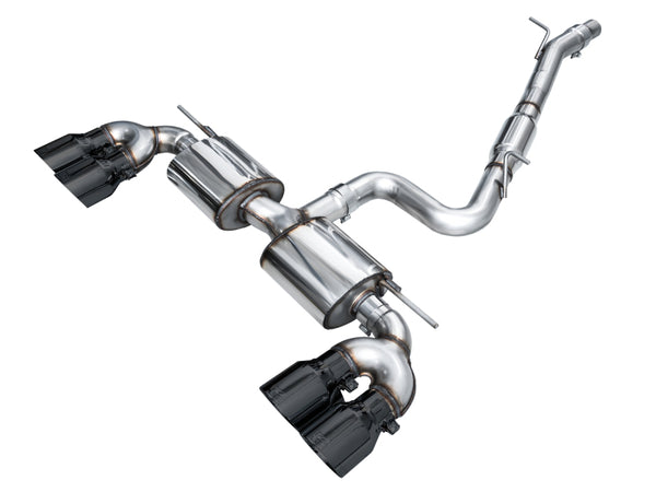 AWE MK8 Volkswagen Golf R 3in Touring Edition Quad Exhaust - Diamond Black Tips - Bull Strap
