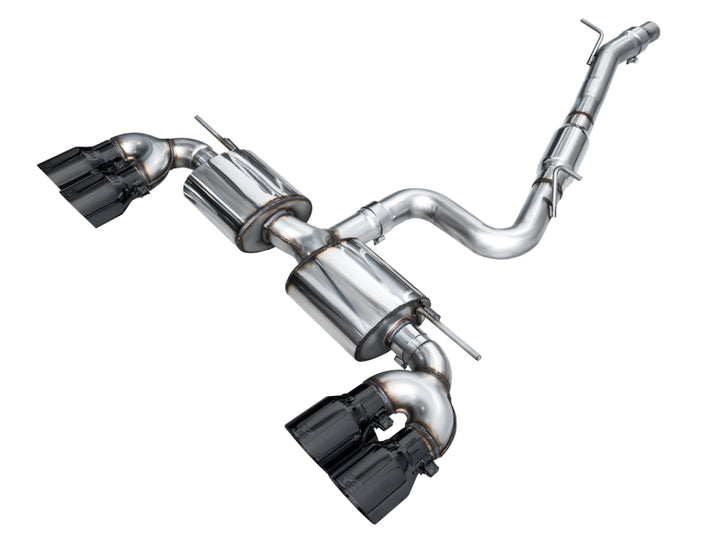 AWE MK8 Volkswagen Golf R 3in Touring Edition Quad Exhaust - Diamond Black Tips - Bull Strap