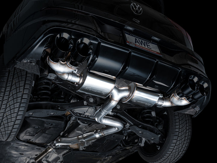 AWE MK8 Volkswagen Golf R 3in Touring Edition Quad Exhaust - Diamond Black Tips - Bull Strap