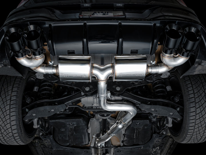 AWE MK8 Volkswagen Golf R 3in Touring Edition Quad Exhaust - Diamond Black Tips - Bull Strap