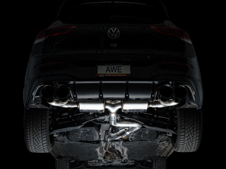 AWE MK8 Volkswagen Golf R 3in Touring Edition Quad Exhaust - Diamond Black Tips - Bull Strap