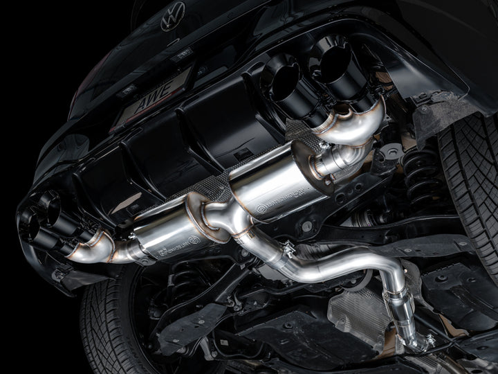 AWE MK8 Volkswagen Golf R 3in Touring Edition Quad Exhaust - Diamond Black Tips - Bull Strap