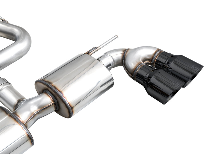 AWE MK8 Volkswagen Golf R 3in Touring Edition Quad Exhaust - Diamond Black Tips - Bull Strap