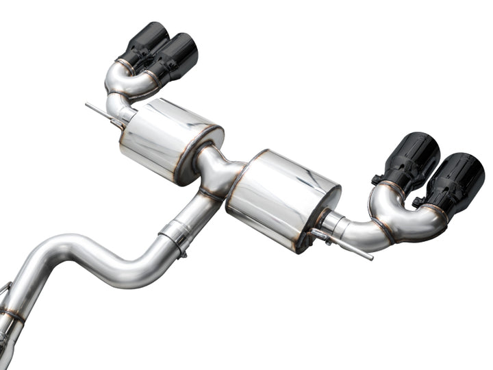 AWE MK8 Volkswagen Golf R 3in Touring Edition Quad Exhaust - Diamond Black Tips - Bull Strap