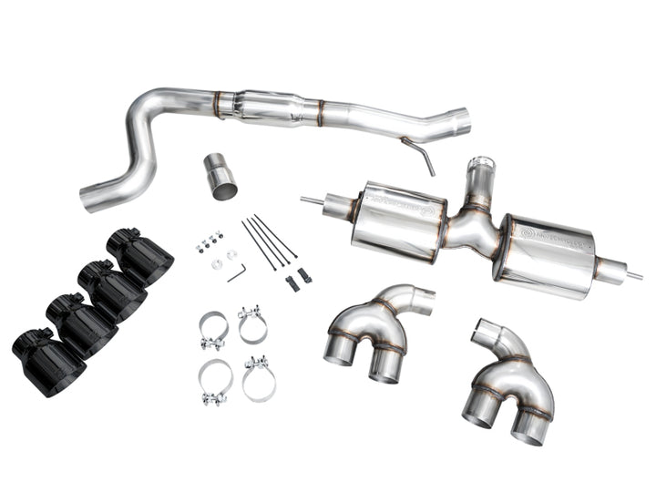 AWE MK8 Volkswagen Golf R 3in Touring Edition Quad Exhaust - Diamond Black Tips - Bull Strap