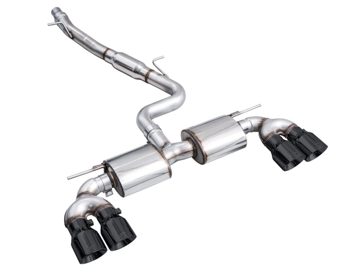 AWE MK8 Volkswagen Golf R 3in Touring Edition Quad Exhaust - Diamond Black Tips - Bull Strap
