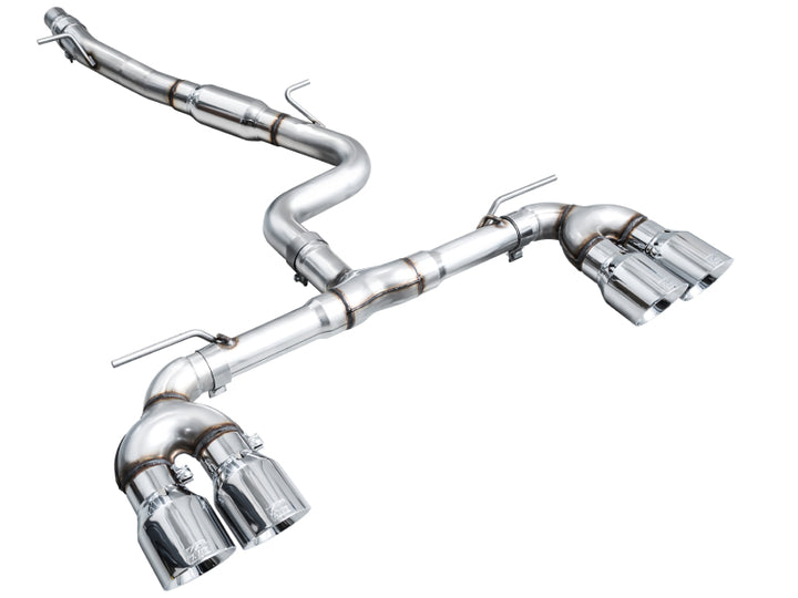AWE MK8 Volkswagen Golf R 3in Track Edition Quad Exhaust - Chrome Silver Tips - Bull Strap