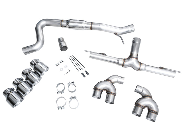 AWE MK8 Volkswagen Golf R 3in Track Edition Quad Exhaust - Chrome Silver Tips - Bull Strap