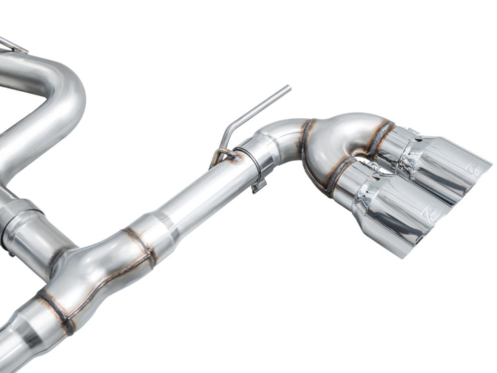 AWE MK8 Volkswagen Golf R 3in Track Edition Quad Exhaust - Chrome Silver Tips - Bull Strap