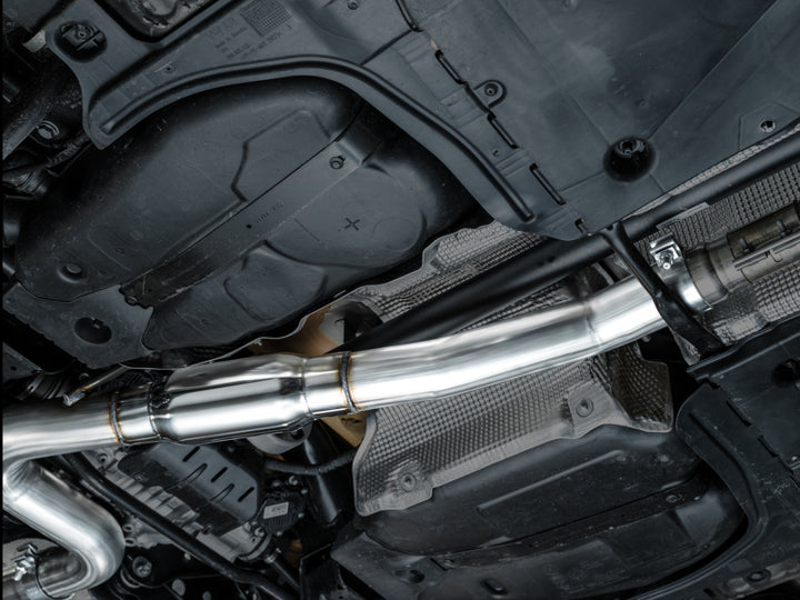 AWE MK8 Volkswagen Golf R 3in Track Edition Quad Exhaust - Diamond Black Tips - Bull Strap
