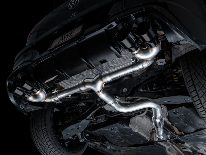 AWE MK8 Volkswagen Golf R 3in Track Edition Quad Exhaust - Diamond Black Tips - Bull Strap