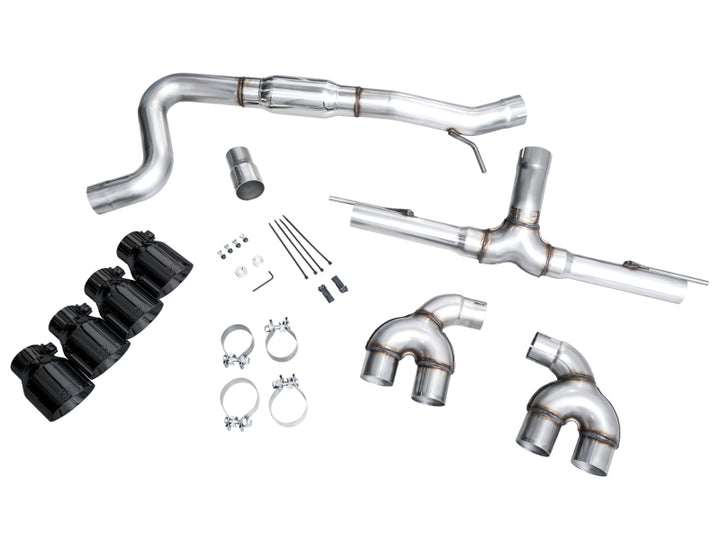AWE MK8 Volkswagen Golf R 3in Track Edition Quad Exhaust - Diamond Black Tips - Bull Strap