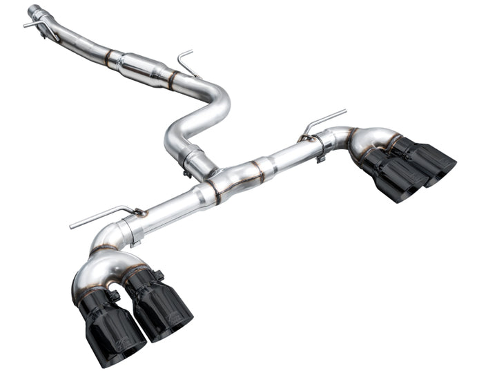 AWE MK8 Volkswagen Golf R 3in Track Edition Quad Exhaust - Diamond Black Tips - Bull Strap