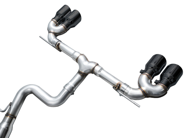 AWE MK8 Volkswagen Golf R 3in Track Edition Quad Exhaust - Diamond Black Tips - Bull Strap