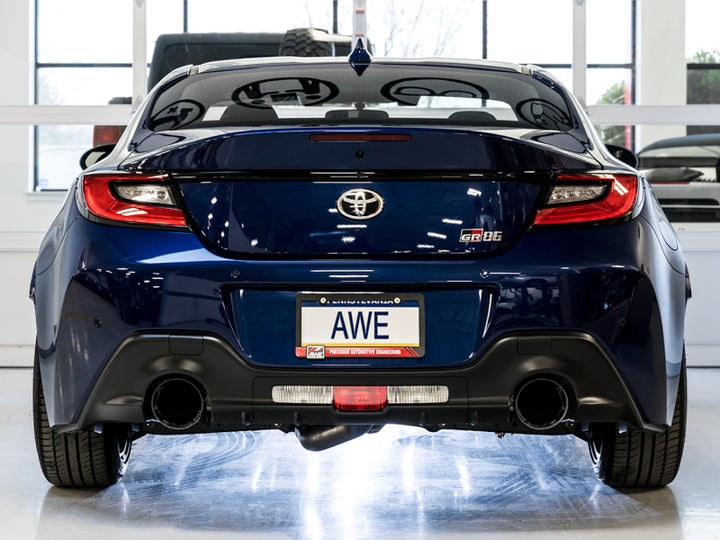 AWE Subaru BRZ / Toyota GR86 / Toyota 86 Track Edition Cat-Back Exhaust- Diamond Black Tips - Bull Strap